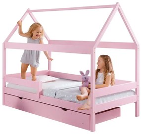 Różowe łóżko domek z szufladą N2-M82