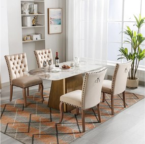 Zestaw 4 krzeseł do jadalni - krzesło do jadalni z aksamitu w kolorze wielbłądzim - z wyściełanym oparciem i drewnianymi nogami