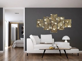 Obraz - Białe magnolie na murze kamiennym (125x70 cm)