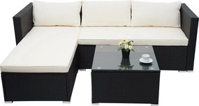 Zestaw polirattanowy MCW-F57 (3-częściowy),  czarny, poduszki kremowe bez poduszek dekoracyjnych