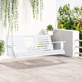 Outsunny 3-Seater Wooden Porch Swing Bench with Folding Coffee Table, Durable PU Coating, Chains Included, White