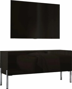 Szafka RTV, czarny matowy / czarny błyszczący, nogi chromowane, 100 x 52 x 32 cm