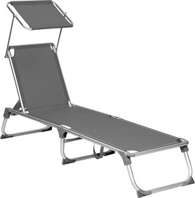 Leżak ogrodowy MALIBU z regulowanym daszkiem, 193x55x31 cm, szary SongmicsHome