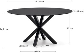 Czarny okrągły stół ze szklanym blatem ø 150 cm Argo – Kave Home