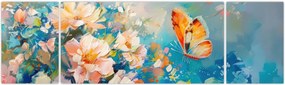Obraz - Motyl i kwiaty, obraz olejny II. (170x50 cm)