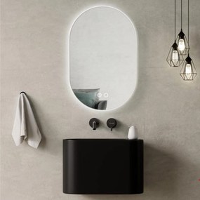 Umywalka z kamienia syntetycznego nablatowa / wisząca owalna czarna 45 x 22 cm OVELA Black