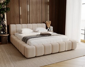 Emporius Bolonia łóżko tapicerowane 160x200 cm - łóżko podwójne 160x200 - pojemnik, stelaż, gruba pianka, tkanina welurowa, beżowy (Komodo 11)