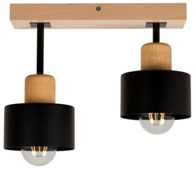 Czarna lampa sufitowa, dwupunktowy spot DSC30x7BU z drewna i metalu E2