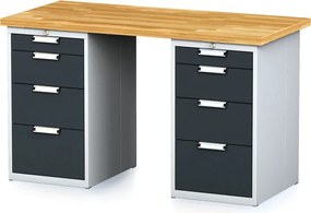 Stół warsztatowy MECHANIC, 1500x685x880 mm, 2x 4 szufladowy kontener, grafitowy