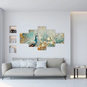 Obraz - Paw ze złotą dekoracją (125x70 cm)