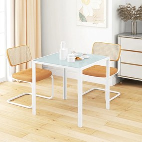HOMCOM Kwadratowy Stół dla 4 Osób, Blat z Hartowanego Szkła, do Kuchni i Jadalni, 75 x 75 x 75 cm, Biały