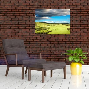 Obraz na szkle - Zielony krajobraz ze wzgórzami (70x50 cm)
