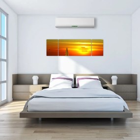 Obraz zachodu słońca z jachtem (170x50 cm)