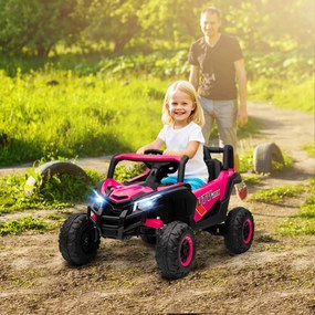 AIYAPLAY Elektryczny samochód dla dzieci UTV 12V z 2 silnikami pilot 2,4G prędkość do 7 km/h system zawieszenia Różowy | Aosom PL