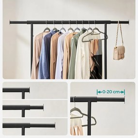 SongmicsHome Stojak na ubrania INEZ na kółkach, maks. 90kg, 83,5x45x160cm, czarna