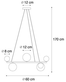 Lampa wisząca czarna z dymionym szkłem okrągła 8-punktowa - MonakoDesignerski Oswietlenie wewnetrzne