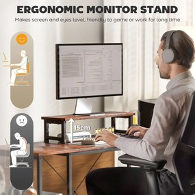 HOMCOM Biurko narożne w kształcie L z półkami regulowanymi i torbą do przechowywania brązowe | Aosom PL