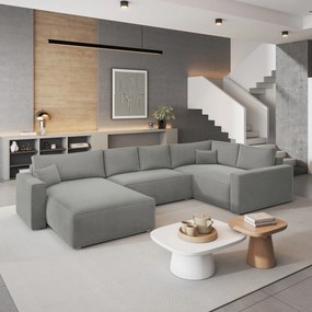 Masseno Narożnik VELAMI z funkcją spania i pojemnikiem na pościel Narozniki U, Rozkładana sofa - Jasnoszary, MONOLITH 84