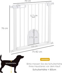 PawHut bramka dla zwierząt, regulowana, z małymi drzwiczkami, metal, plastik, biały