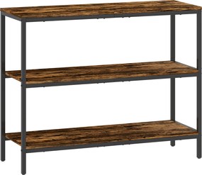 HOMCOM Konsolentisch, Beistelltisch z 3 poziomą półką, Płyta wiórowa, Metal, Jasnobrązowy
