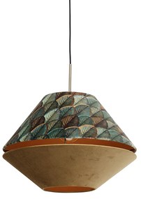 Nowoczesna lampa wisząca brązowa z podwójnym welurowym kloszem z motywem liści i w kolorze beżowym - Combi 1 klasyczny/Antyczny Oswietlenie wewnetrzne