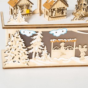 HOMCOM Dekoracja Bożonarodzeniowa, zasnowione miasteczko, 10 diod LED, ciepłe światło, sklejka, 45 x 10 x 25 cm