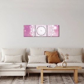 Obraz mandali na różowym tle (z zegarem) (90x30 cm)