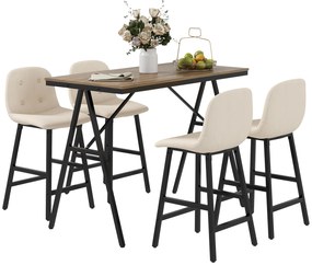 HOMCOM Zestaw barowy 5 częściowy stół i 4 krzesła tapicerowane z guzikami beżowe wygodne | Aosom PL