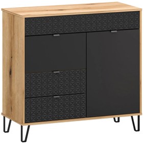Komoda z szufladami na nóżkach dąb evok + czarny H6-M32
