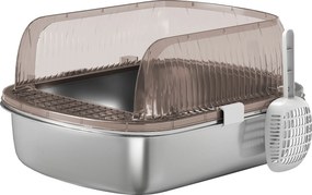 PawHut Kuweta ze stali nierdzewnej, toaleta dla kota z wysokim brzegiem, wanienka, w zestawie łopatka, dla dużych kotów, 53x42x27cm, antracytowy | Aosom PL