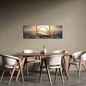 Obraz - Samolot w chmurach (z zegarem) (90x30 cm)