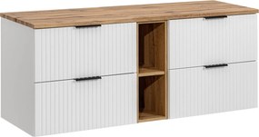 Szafka pod umywalki nablatowe z regałem Adel 140 cm, biały mat/dąb wotan