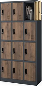 Szafa BHP z 12-skrytkami 90x40x185 cm Eco Design Marcin, antracyt/orzech