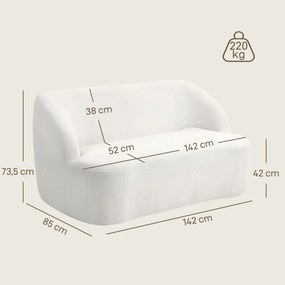 HOMCOM Sofa 2-osobowa, zaokrąglony design, kanapa z pokryciem fleece, do salonu, sypialni, biura, Kremowy