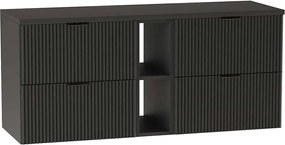 Szafka pod umywalkę WENA, z regałem, ryflowane fronty, Willy, 140x60x47 cm, Czarna