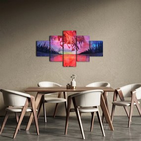 Obraz - Pojawienie się kosmicznych koni nad jeziorem, akwarela (125x70 cm)