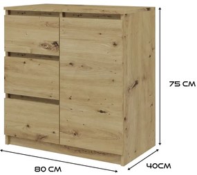 Nowoczesna Komoda Z 3 Szufladami Dąb Artisan Dolie 90X200