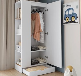 Szafa ubraniowa 70x40x170 cm - 1 drzwi - z półkami - 1 szuflada - Biały