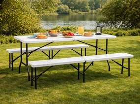 Zestaw cateringowy - stół bankietowy 180 cm i 2 ławki Party, biały