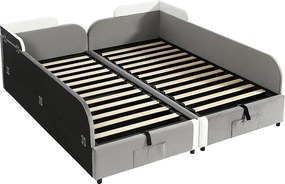 Łóżko dziecięce z pojemnikiem 180×200 cm - Torba do przechowywania - ze stelażem listwowym - aksamit + sklejka - Szare