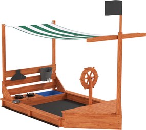 Outsunny Piaskownica z osłoną przeciwsłoneczną Piracki Statek, w zestawie zestaw kuchenny dla dzieci, Drewno Jodłowe, 180 x 103 x 144,5 cm, Pomarańczowy