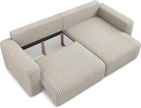 Beżowy sztruksowy rozkładany/ze schowkiem narożnik (prawostronny/z szezlongiem) Kona – Makamii