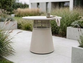 Stół ogrodowy aluminiowy okrągły 90 cm ze stylowym plecionym oplotem beżowy