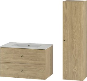 Zestaw do Łazienki 80cm Szafka z Umywalką Słupek Dąb Olejowany Marco