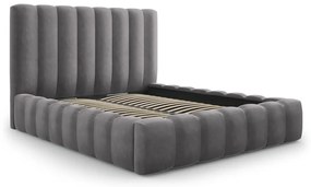 Szare tapicerowane łóżko dwuosobowe ze schowkiem i stelażem 200x200 cm Kelp – Micadoni Home