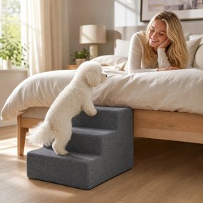 PawHut Schodki dla psa 3-stopniowe ze zdejmowanym pokrowcem dla małych psów 35 cm Ciemnoszary | Aosom PL
