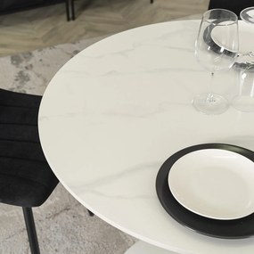 Stół Okrągły SANDER 90 cm Ceramiczny Biały do Salonu Nowoczesny Glamour