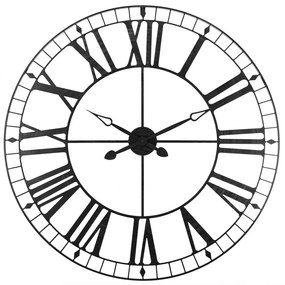 Zegar retro wiszący z cyframi rzymskimi, metalowa tarcza idealna do minimalistycznych wnętrz