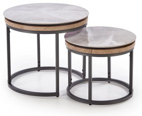 Zestaw 2 okrągłych ław 54/48 44/38 popiel spiek szaru marmur /grafit ITAKA