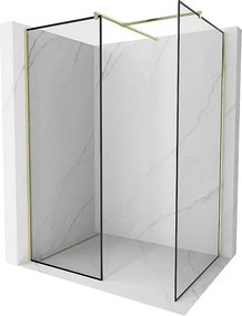 Mexen Kioto ścianka prysznicowa Walk-in 140 x 100 cm, czarna ramka, złota szczotkowana - 800-140-202-55-70-100